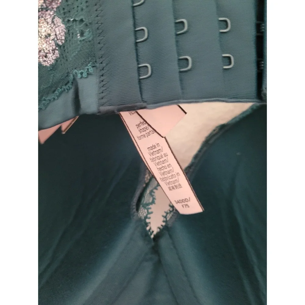 Victoria's Secret Body By Victoria Perfect Shape Lace Bra Teal Silver 34DDD‎ #12